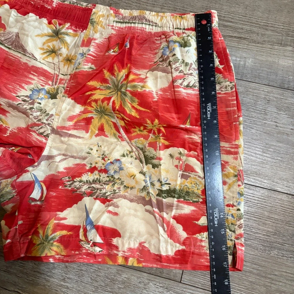 Lands'‎ End Swim Trunks Mens XL Red Tropical Palm Tree Floral Hawaiian Print
